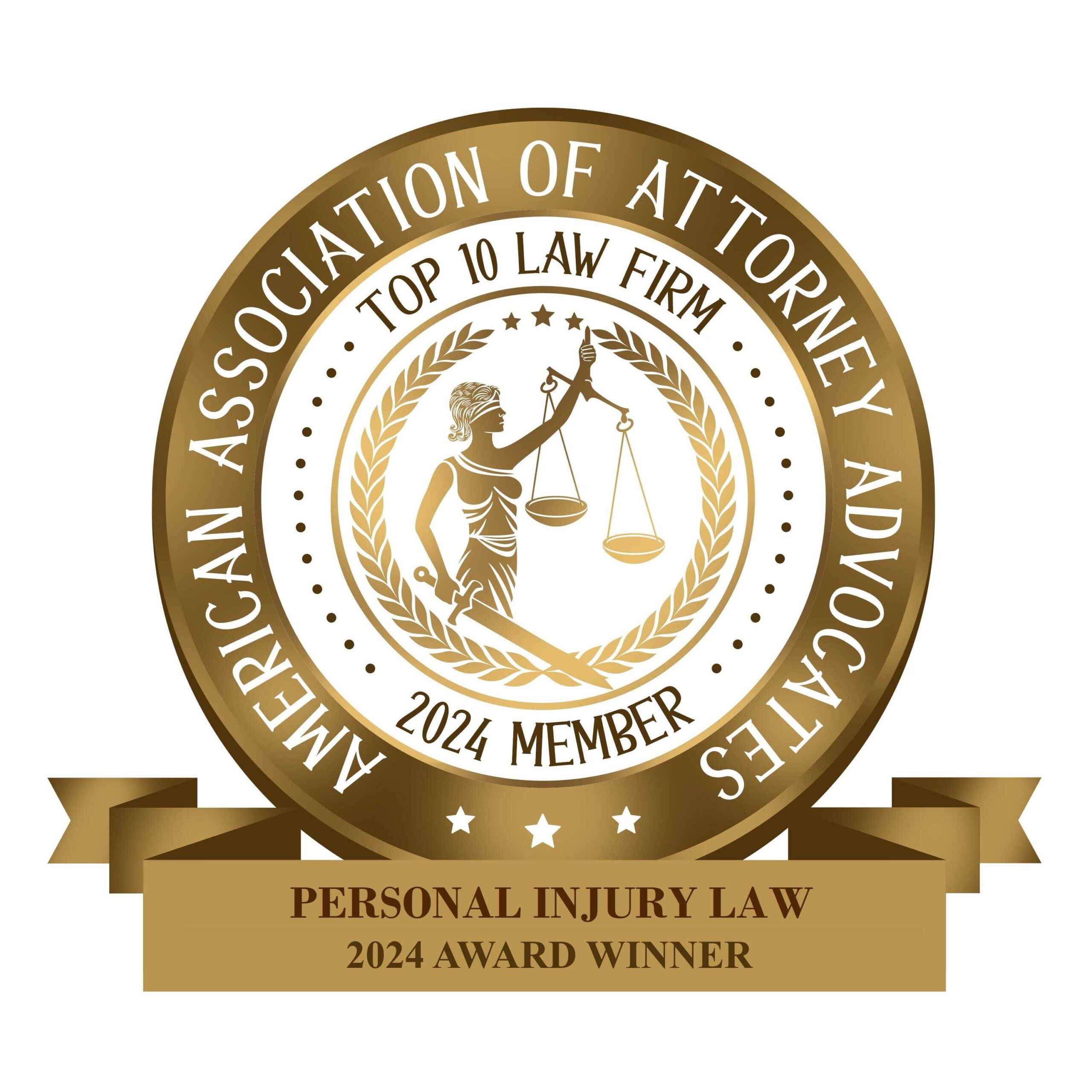 Top 10 Law Firm Badge 2024 - American Association of Attorney Advocates